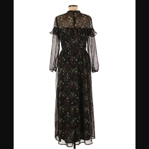 BB Dakota Dress 8 NWT Jasmine Vine Printed Crinkle Floral Black Ruffle Sheer - Picture 9 of 12